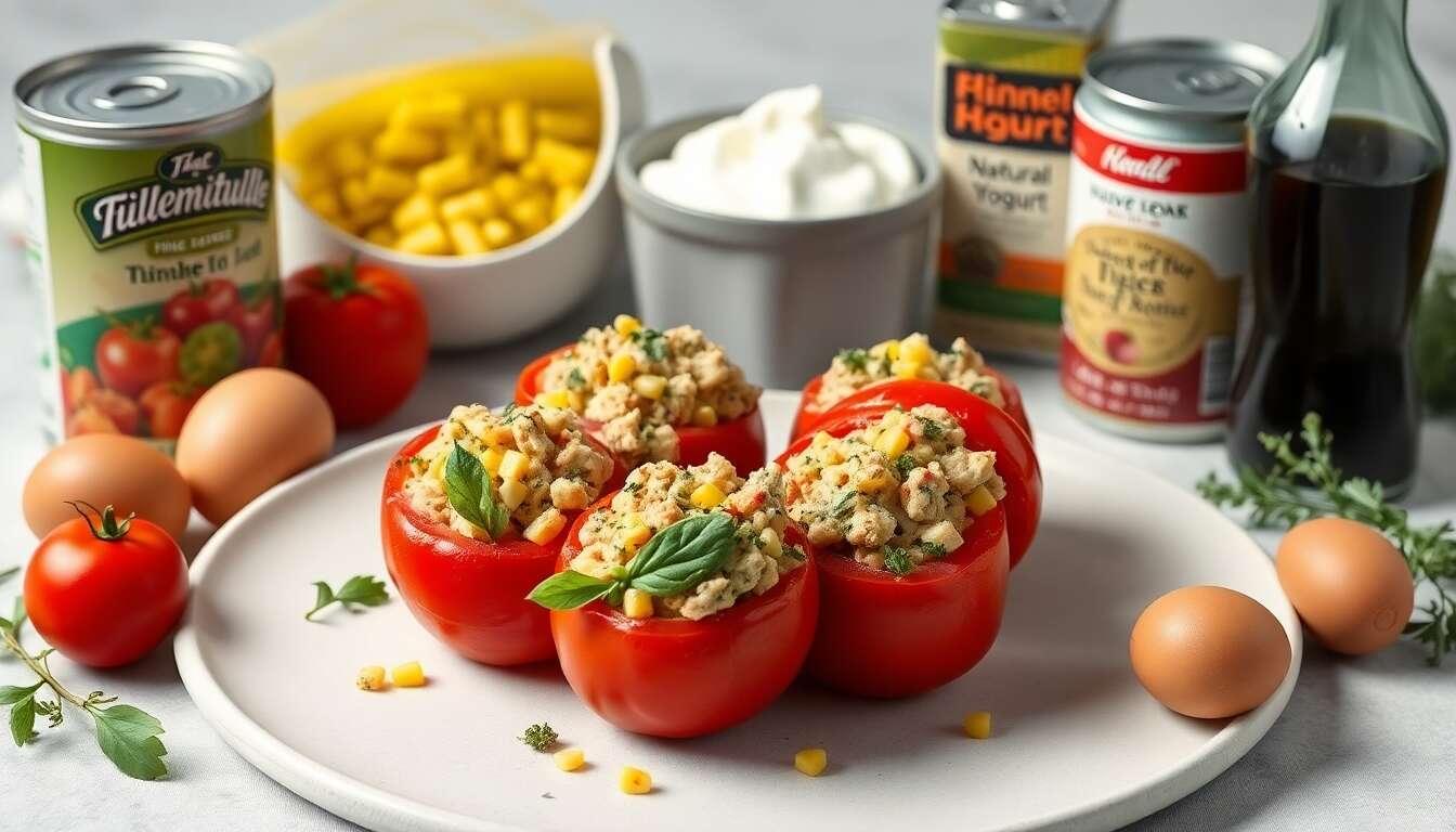 Tomates farcies aux fines herbes et maïs : recette sans sel