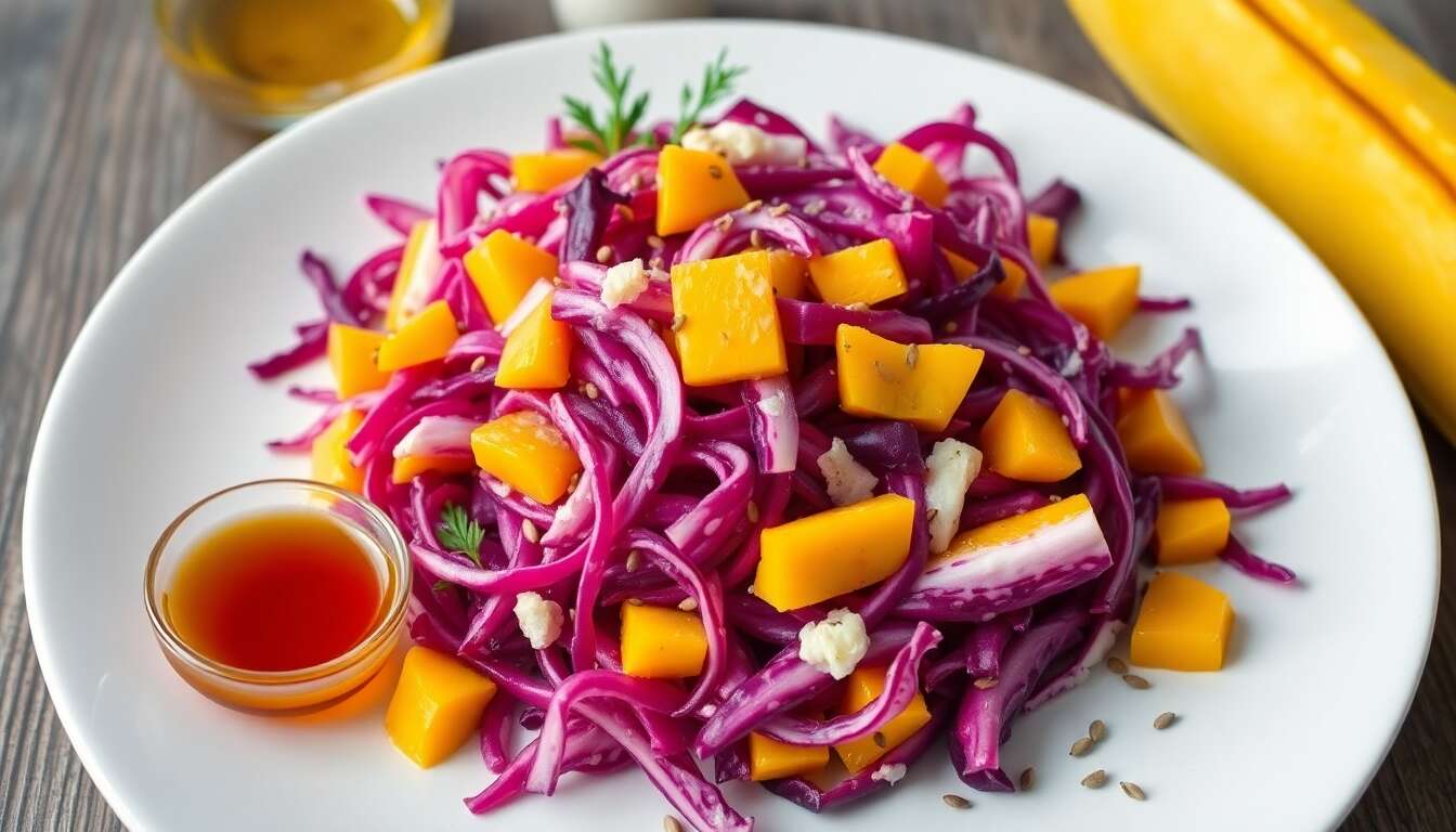Coleslaw chou rouge et mangue : recette anti-âge revitalisante