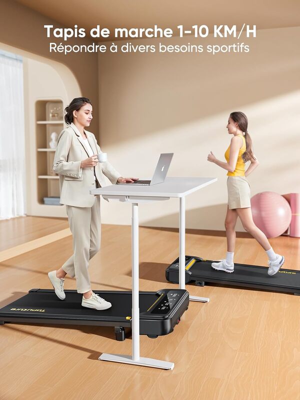 Tapis de Course,Walking Pad 10km/h,Pente 9%,2.5HP,Tapis Roulant électrique,Extra Large 40cm,Capacité de Poids de 130kg，APP&Télécommande，Parfait pour Une Utilisation à Domicile ou au Bureau