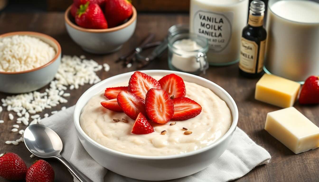 Riz au lait vanillé et fraises : recette sans gluten récupératrice