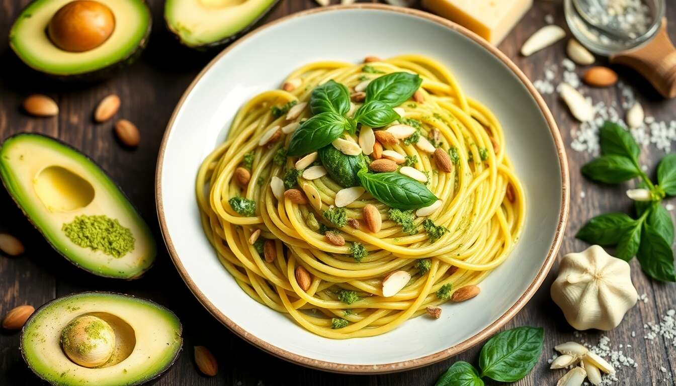 Spaghetti à l'avocat et pesto de basilic : recette minceur savoureuse