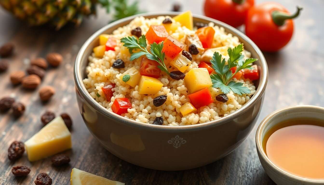 Couscous minceur à l'ananas, petits légumes et poulet