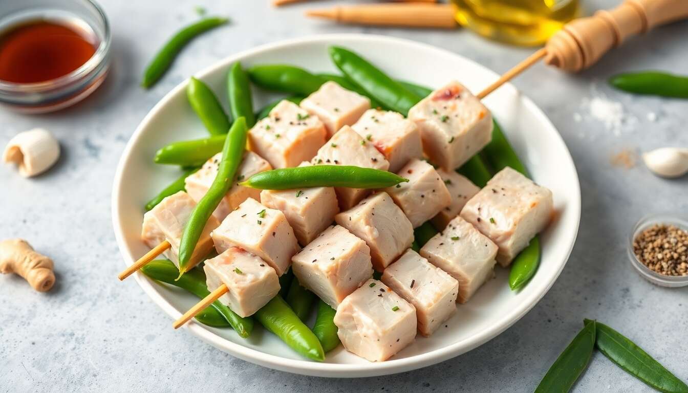 Brochettes de dinde aux pois gourmands sans gluten