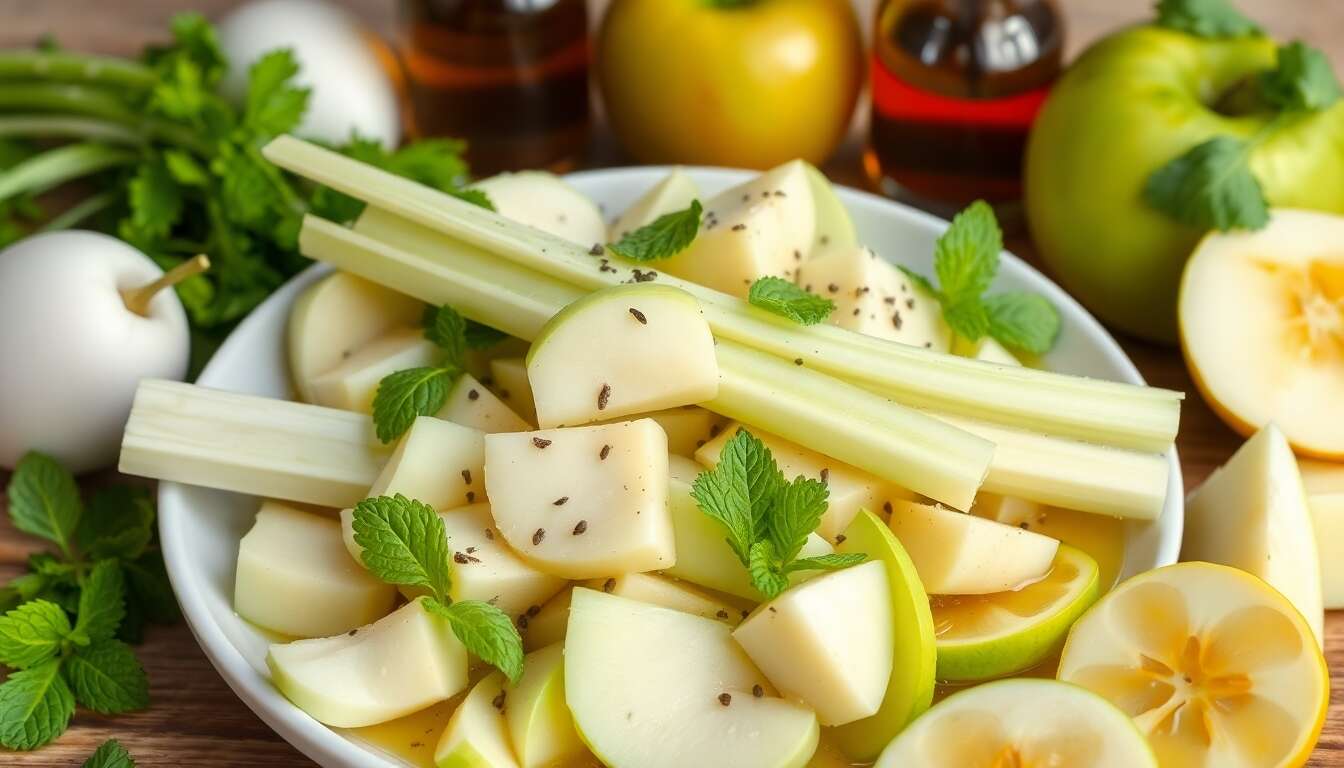 Salade de céleri branche, pomme et menthe : recette sans sel savoureuse