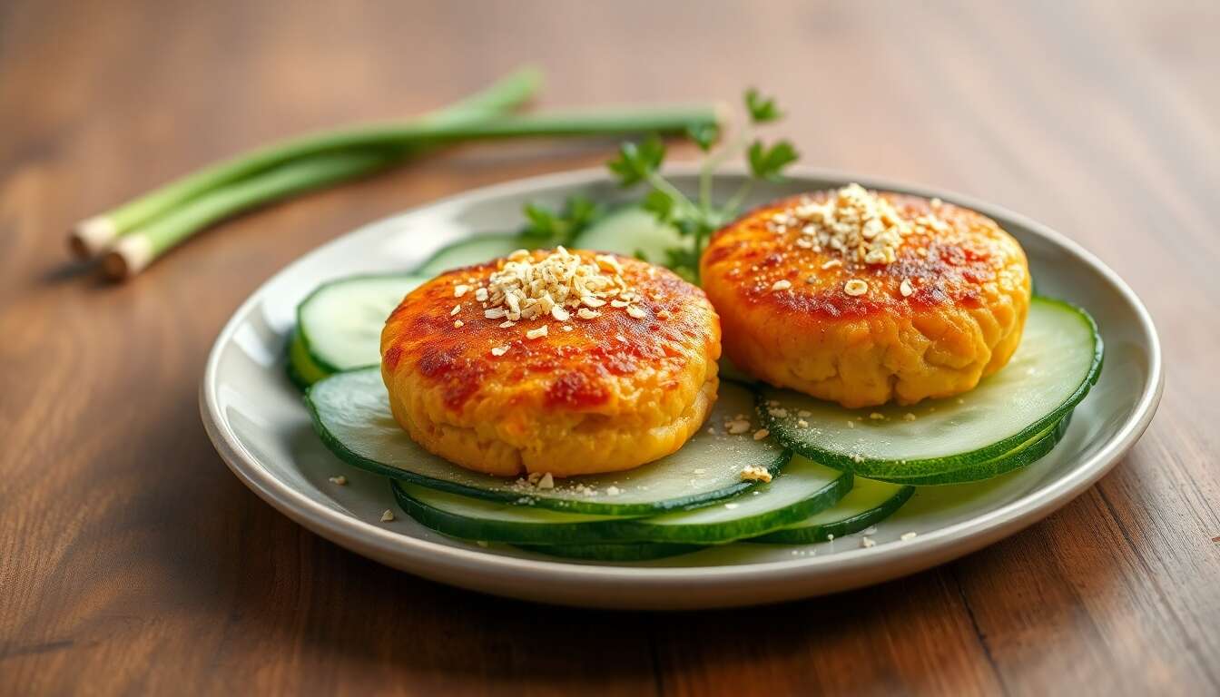 Recette minceur : galettes de saumon sur lit de concombre