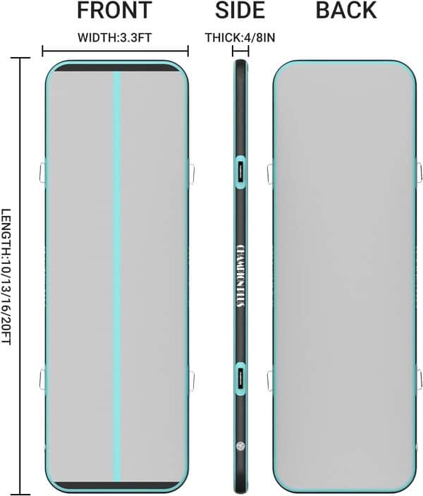 ChampionPlus Tapis de gymnastique gonflable 3/4/5/6 m avec pompe à air électrique, tapis de yoga, tapis d'entraînement, fitness, yoga