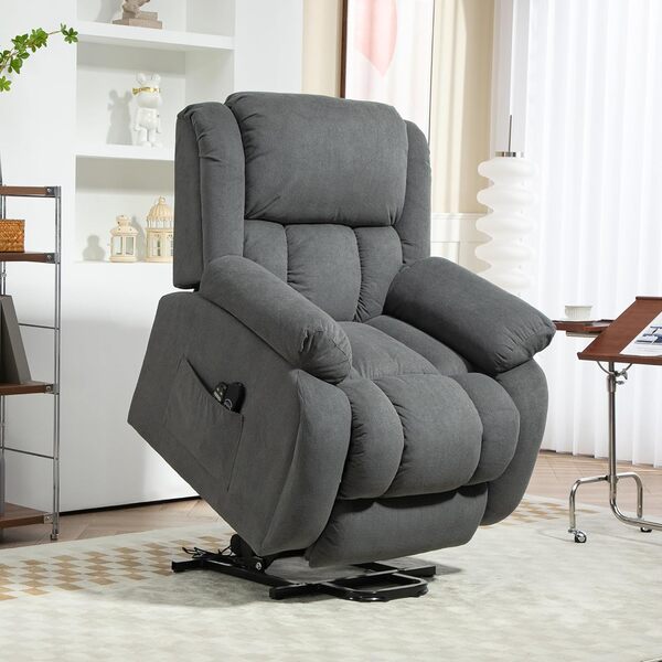 HOMCOM Fauteuil releveur électrique Fauteuil Relax électrique avec Fonction Massage et Chauffage avec Repose-Pied, Dossier inclinable, télécommande, Port USB, Poche latérale, Gris