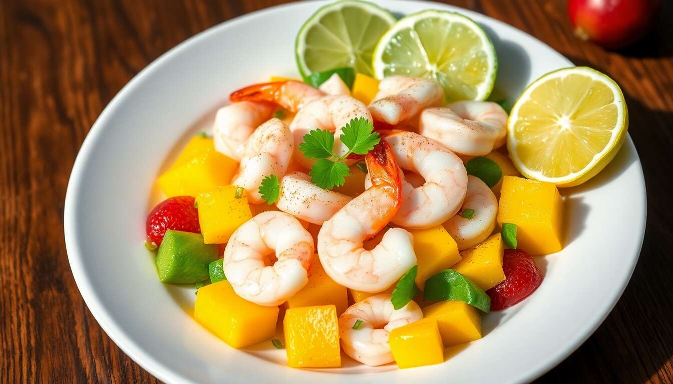 Salade de Crevettes à la Mangue et aux Litchis : recette Sans Sel