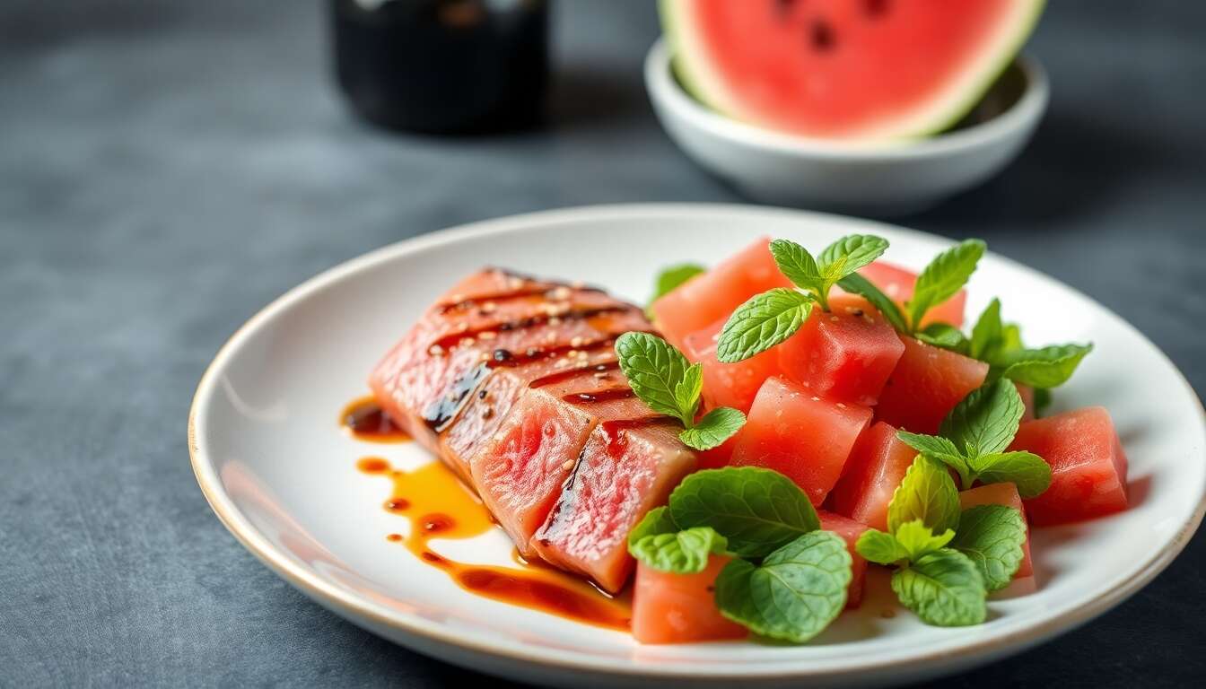 Thon mi-cuit et salade de pastèque : une recette minceur savoureuse