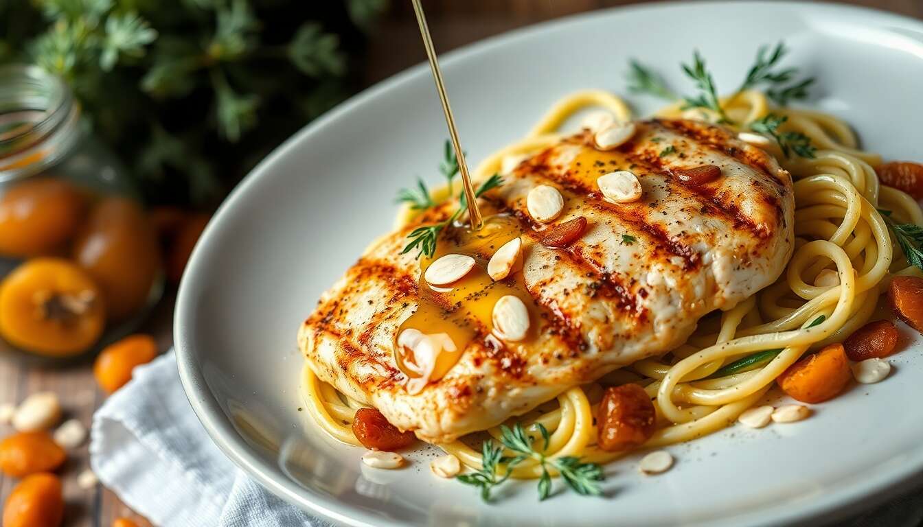 Blanc de Poulet Grillé : recette Anti-Âge aux Tagliatelles de Courgettes et Abricots