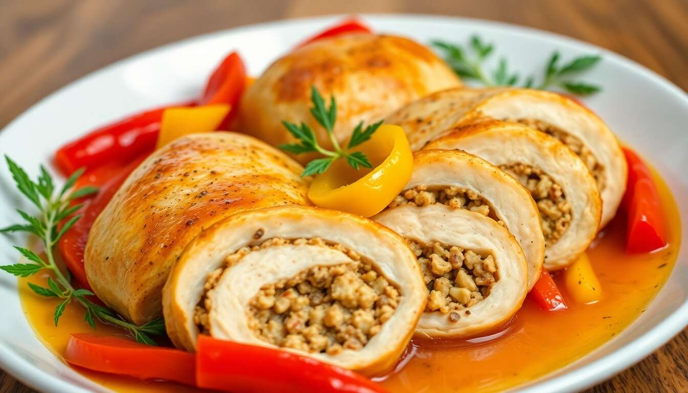Roulé de pintade aux poivrons sans gluten : recette gourmande et saine