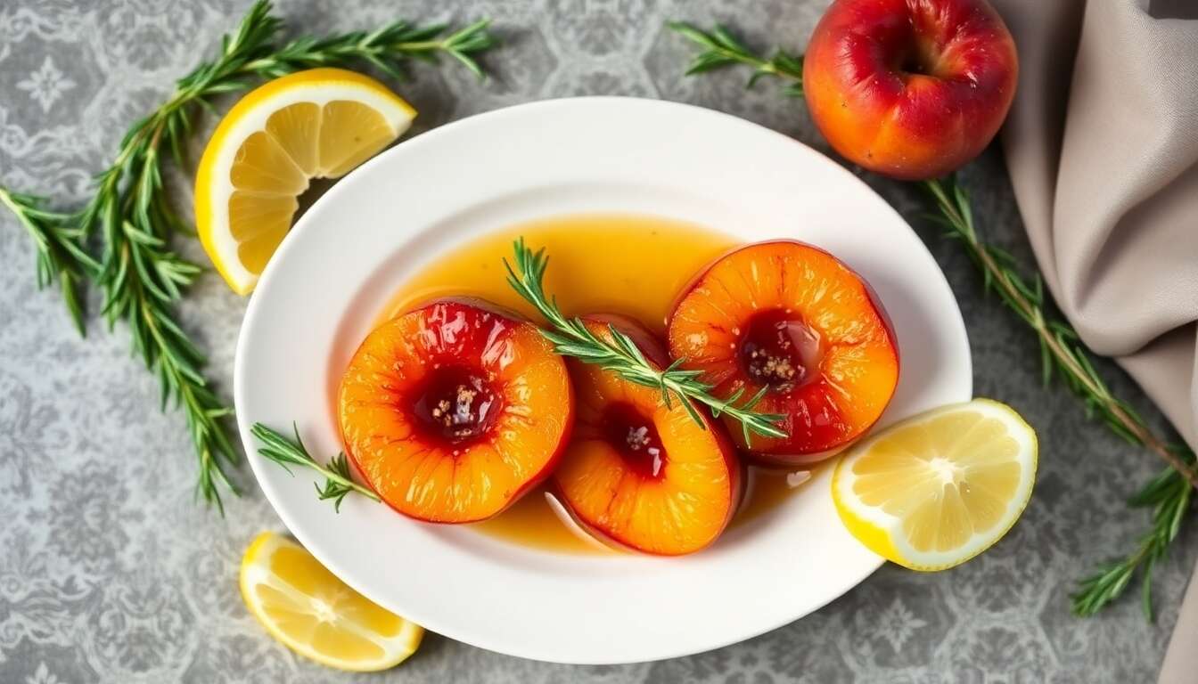 Pêches pochées au romarin : une recette sans sucre délicieuse