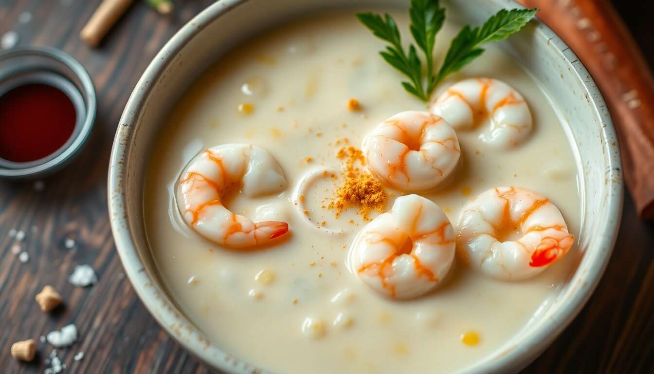 Potage Minceur aux Crevettes et Lait de Coco