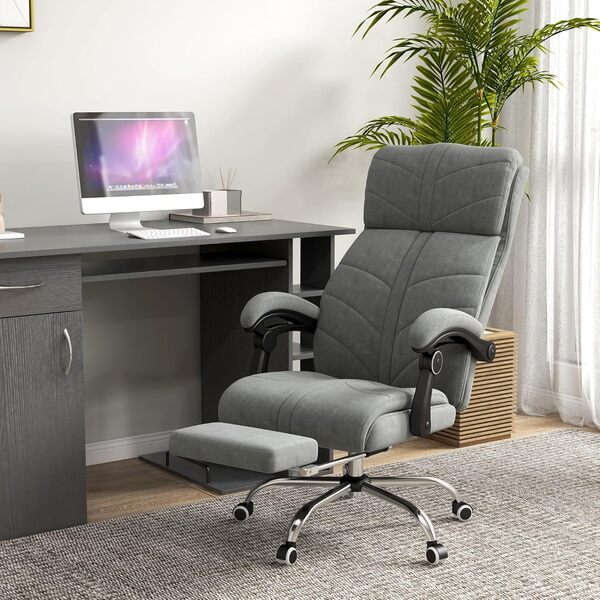 Vinsetto Fauteuil de Bureau massant et Chauffant Chaise pour Ordinateur inclinable avec Repose-Pieds revêtement en Velours intégré 5 roulettes Design Moderne Gris