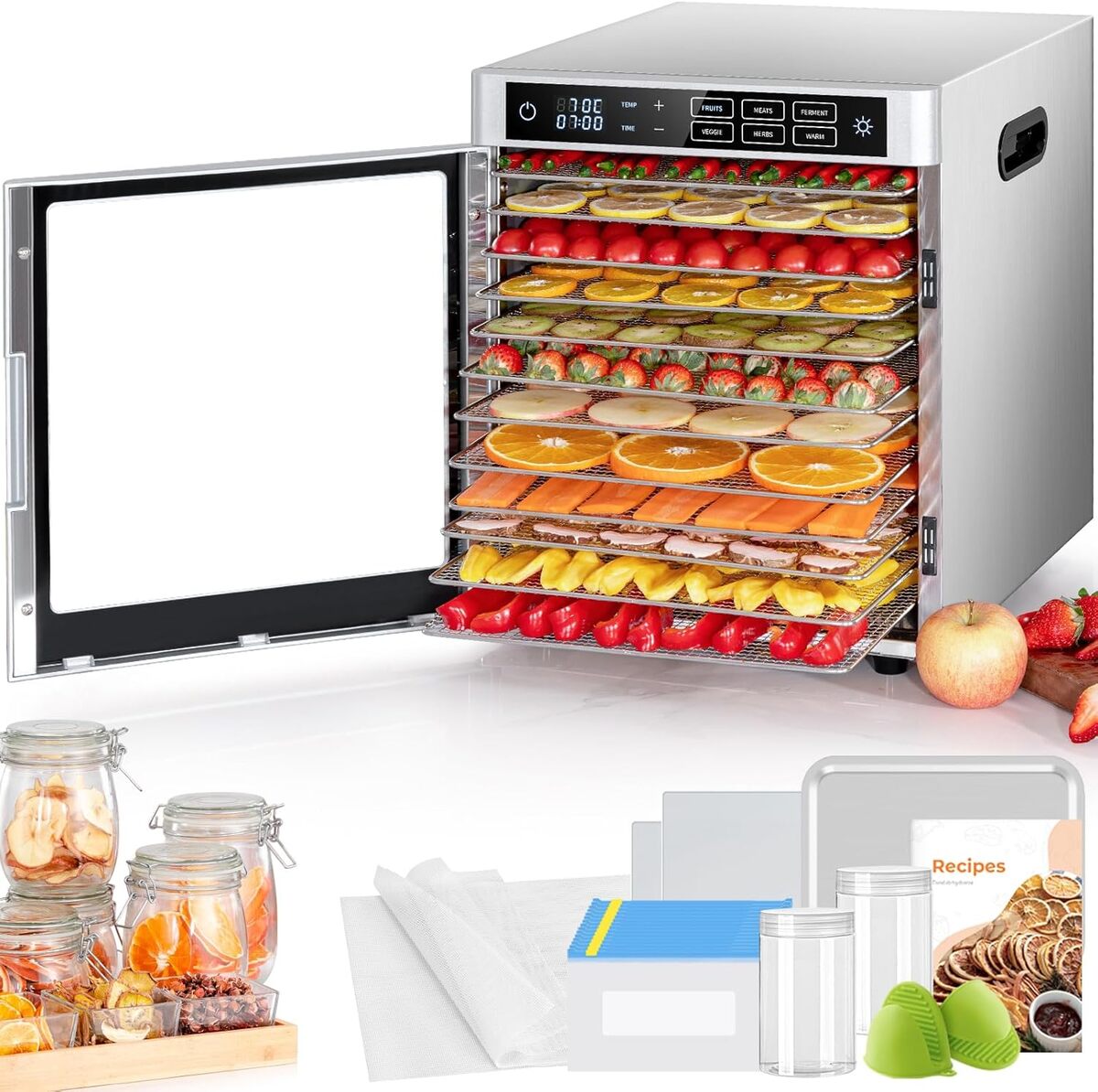 Test du déshydrateur Kwasyo 800W : 12 plateaux en acier inoxydable