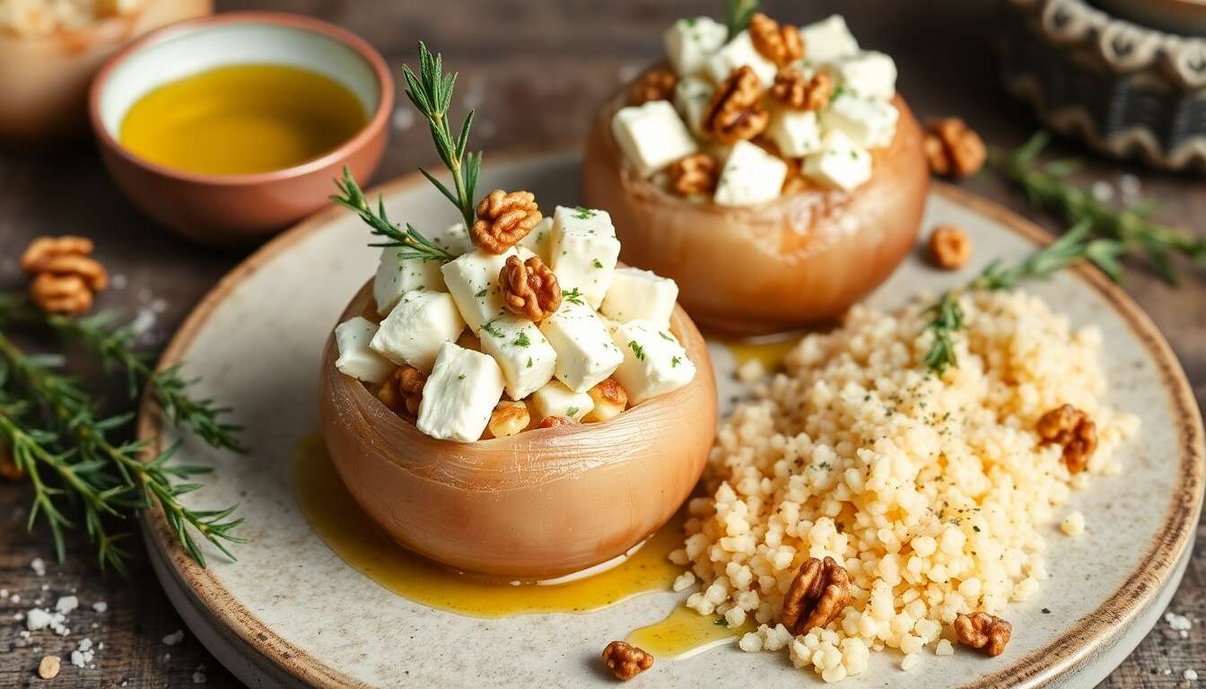 Oignons farcis à la feta et herbes : recette antioxydante en vidéo