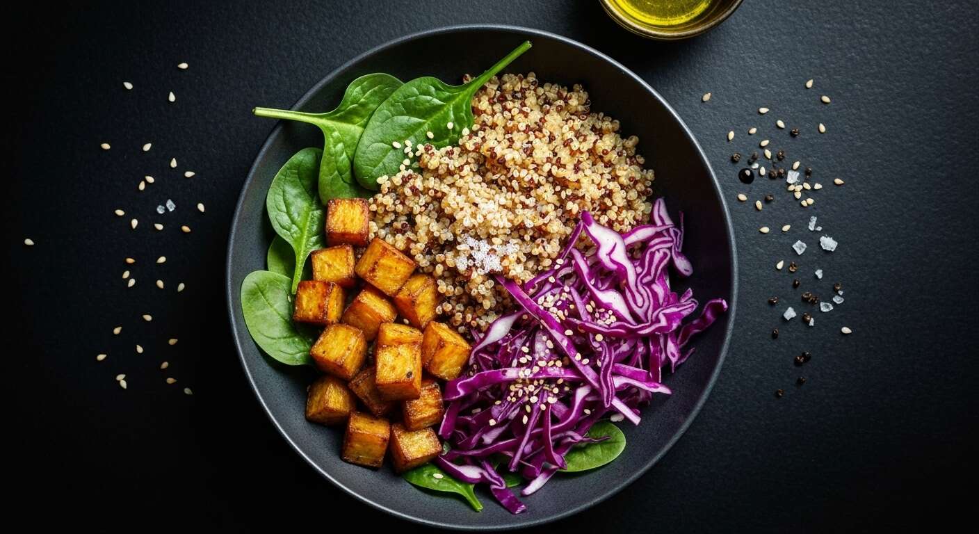 Bowl détox : quinoa, potimarron, épinards et chou rouge