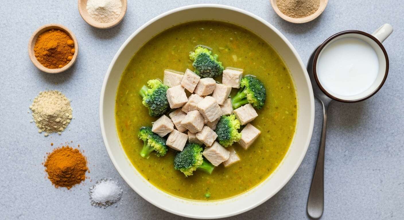 Soupe Poulet Brocolis au Curry Sans Gluten : recette Santé