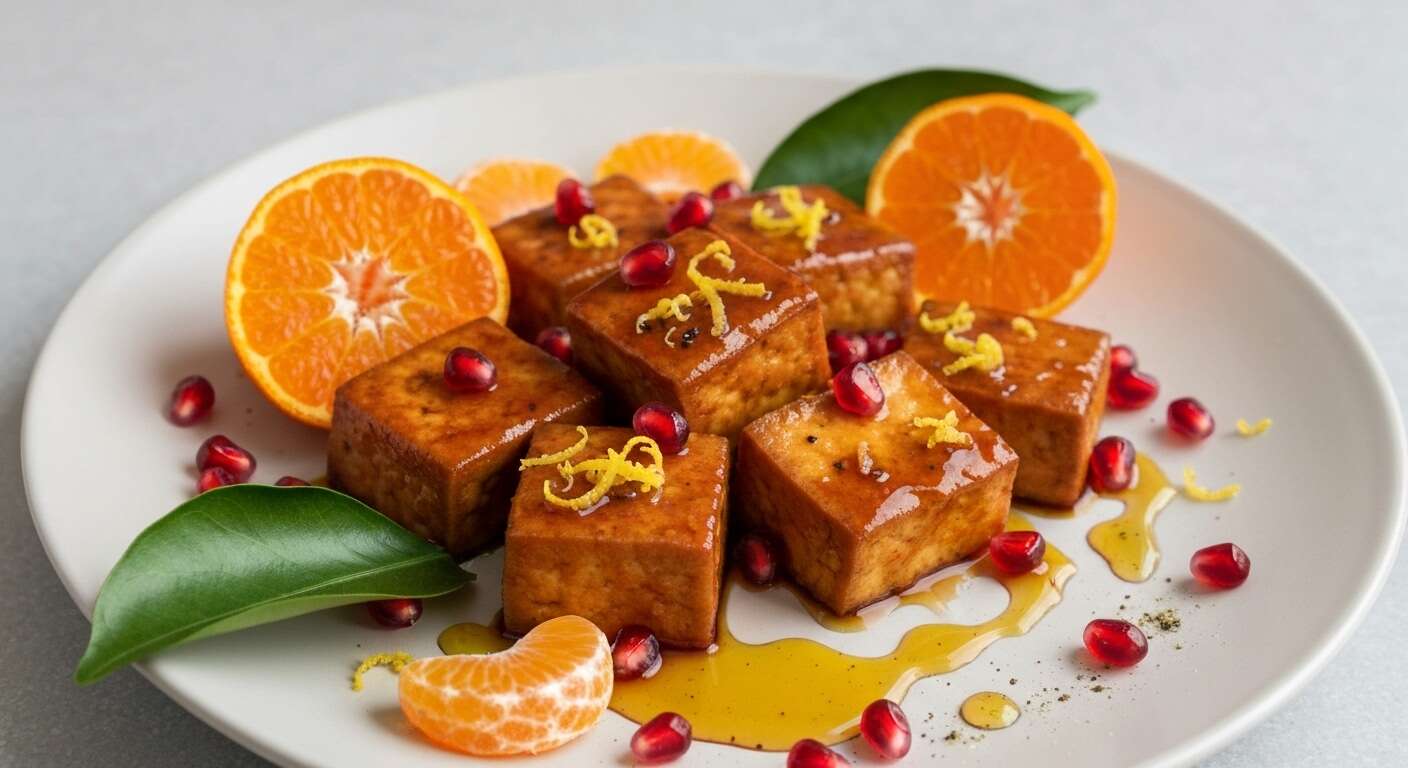 Tofu laqué au jus de clémentine et grenade : recette anti-âge spéciale ménopause