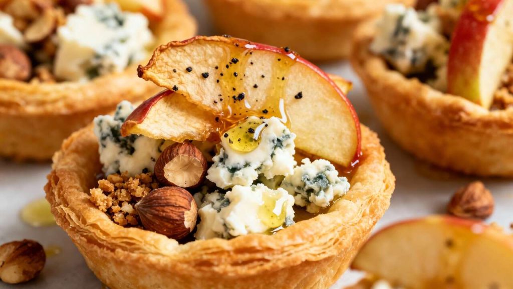 Tartelettes pomme, roquefort et noisettes : recette anti-âge