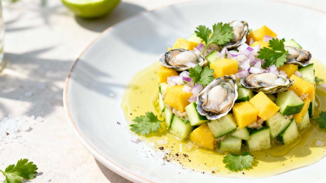 Tartare d'huîtres, concombre et mangue : une recette anti-âge pour des cheveux sublimes
