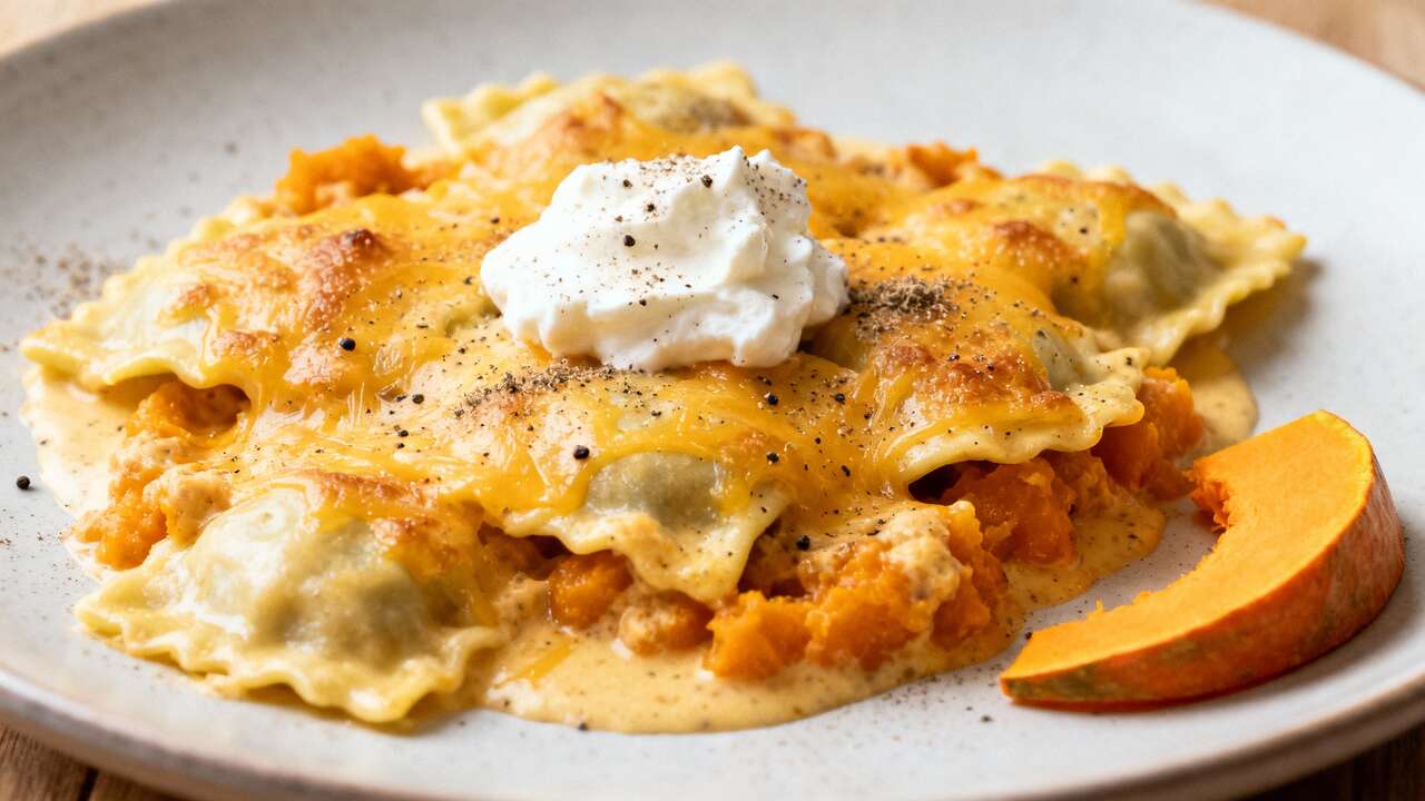 Gratin de Ravioles, potimarron et Cheddar : recette Savoureuse