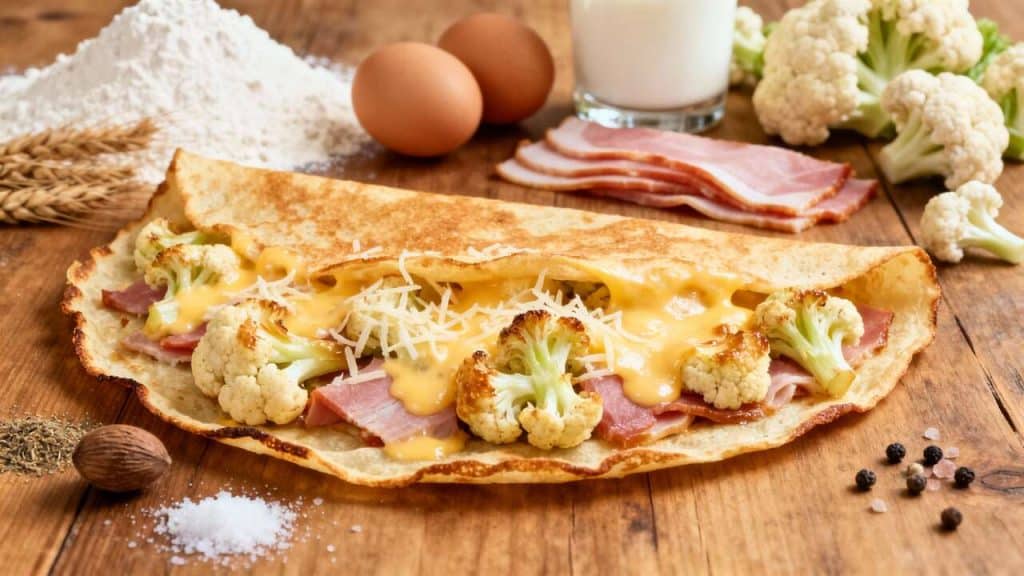 Crêpes garnies au jambon et chou-fleur