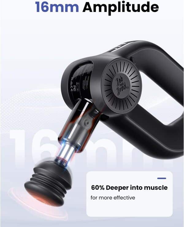 Bob and Brad D6 Pro Pistolet de Massage Musculaire avec 16mm Amplitude et Écran OLED, Massage Gun des Tissus Profonds, Masseurs Électriques pour Soulager Douleurs et Raideurs Musculaires, Cadeau