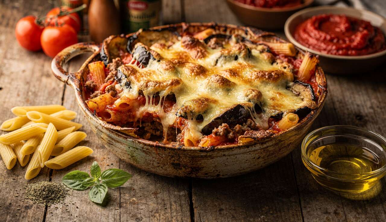 Gratin de pâtes à l'aubergine et bœuf : une recette savoureuse
