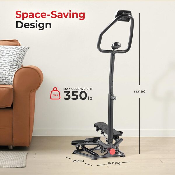 Sunny Health & Fitness Smart Twist Stepper d'escalier avec Guidon, économie d'espace, Faible Impact, écran numérique LCD, Hauteur réglable, avec Fitness connecté en Option avec l'application SunnyFit