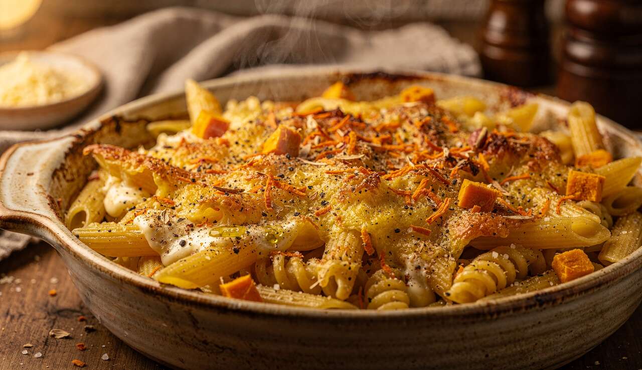 Recette de gratin de pâtes avec carotte et courge butternut