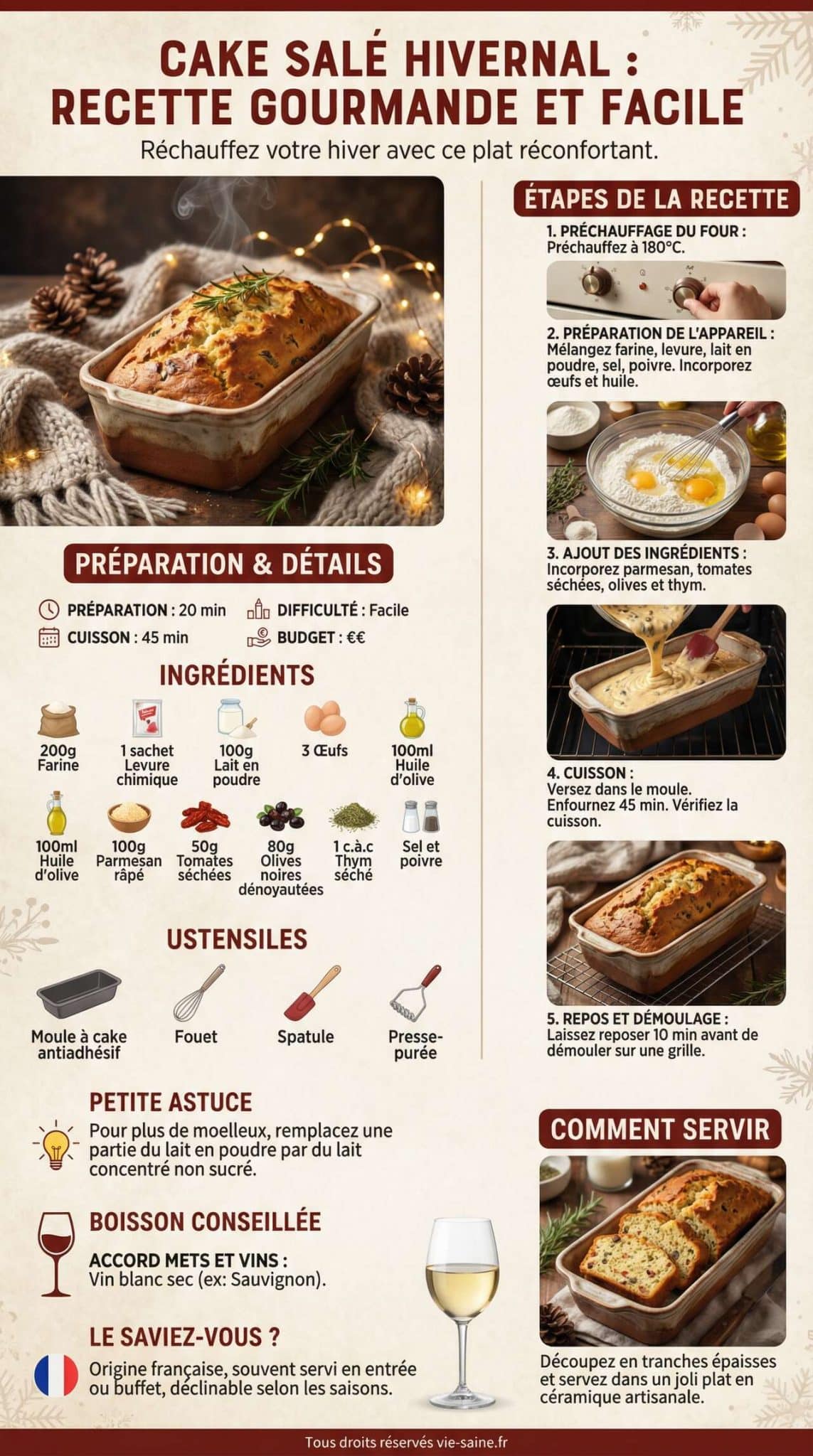 Fiche recette Cake sal&eacute; hivernal : recette gourmande et facile