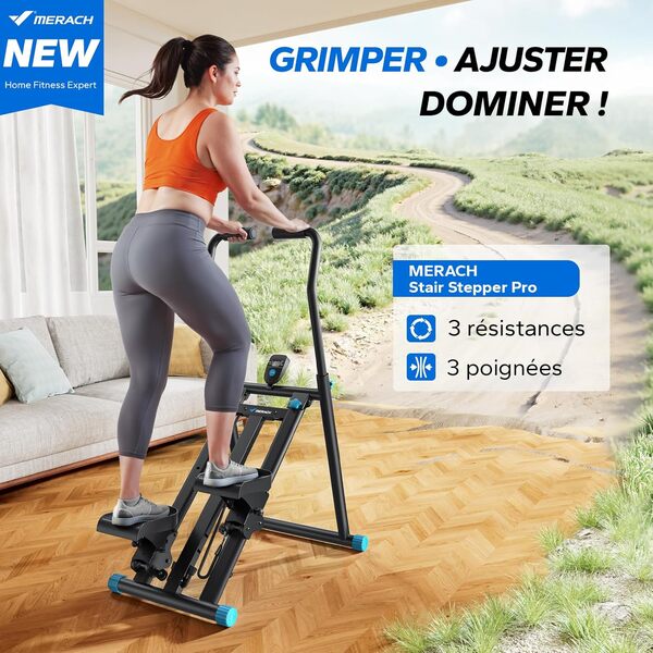 MERACH Stepper Escalier,2025 Stair Stepper Pro,Stepper Fitness Appartement pour la Maison avec résistance réglable en 3 étapes,Folding Cardio Vertical Sport Climber avec Guidon réglable pour Büro