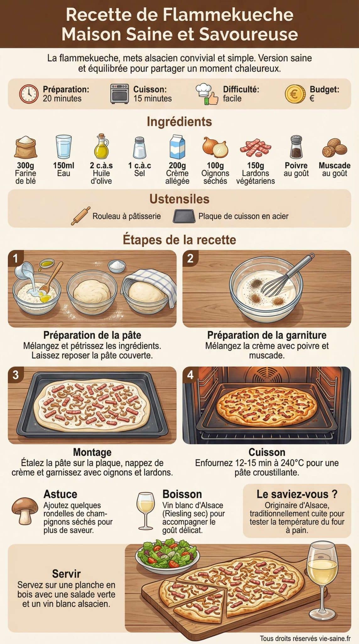 Fiche recette Recette de Flammekueche maison saine et savoureuse