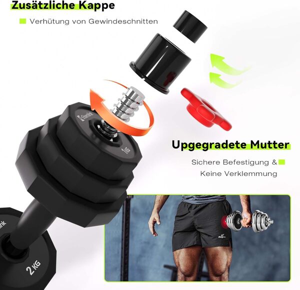 Eisenlink Lot d'haltères 2 en 1, 2 x 10 kg, 1 x 20 kg, 2 x 15 kg, 12 angles, réglables, avec revêtement en caoutchouc PU, pour la maison, la gym, le fitness