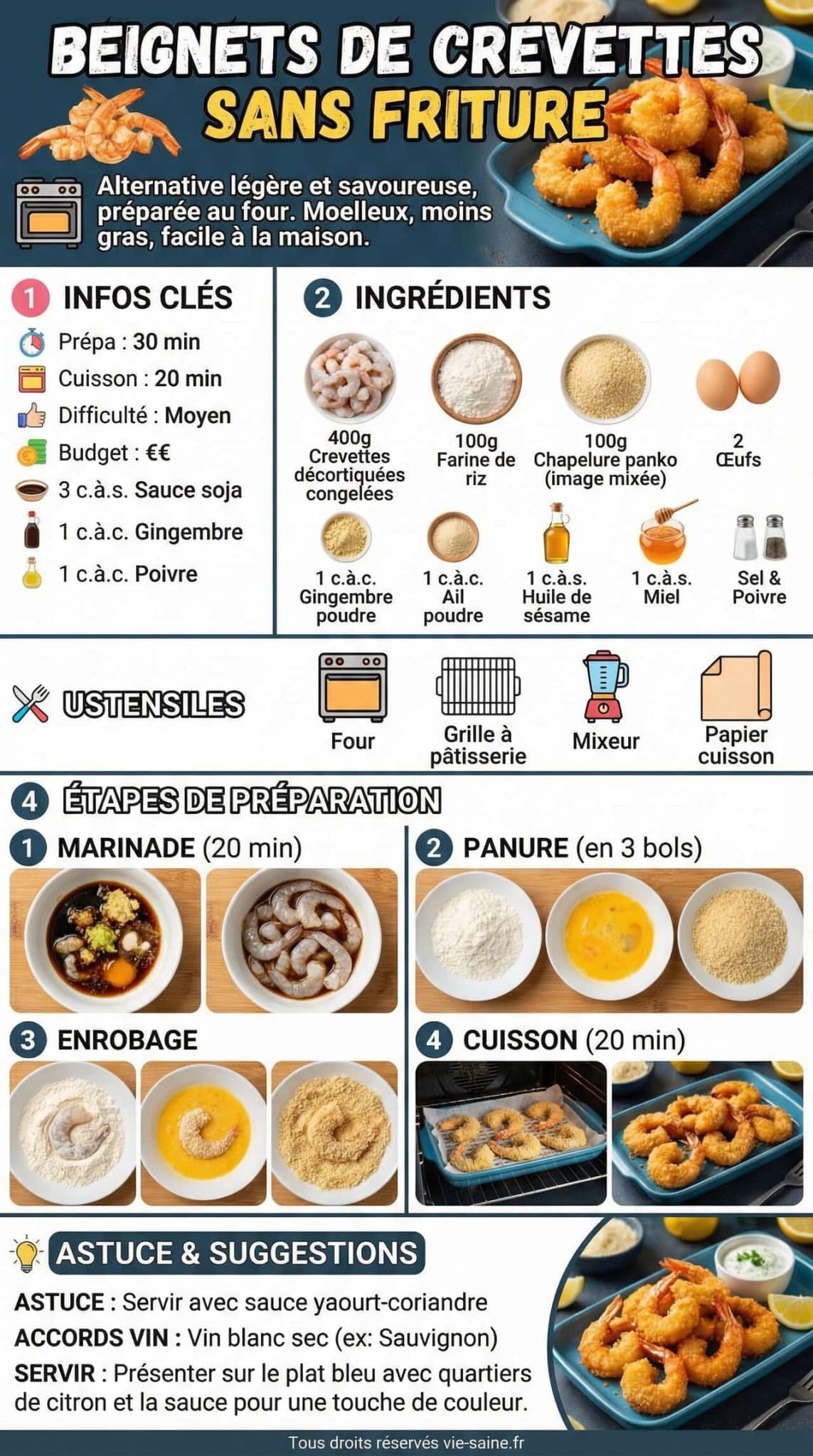 Fiche recette Recette de beignets de crevettes sans friture