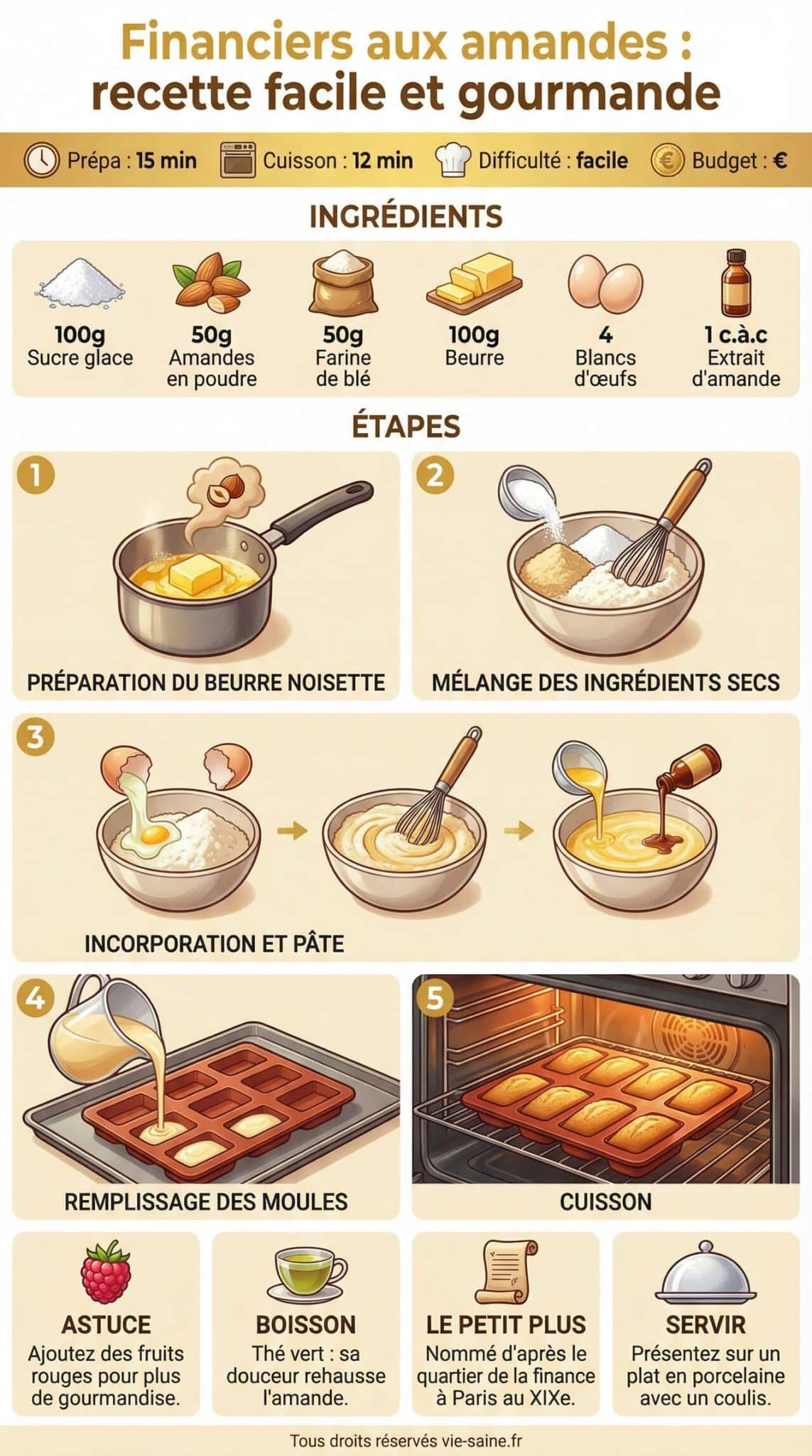 Fiche recette Financiers aux amandes : recette facile et gourmande