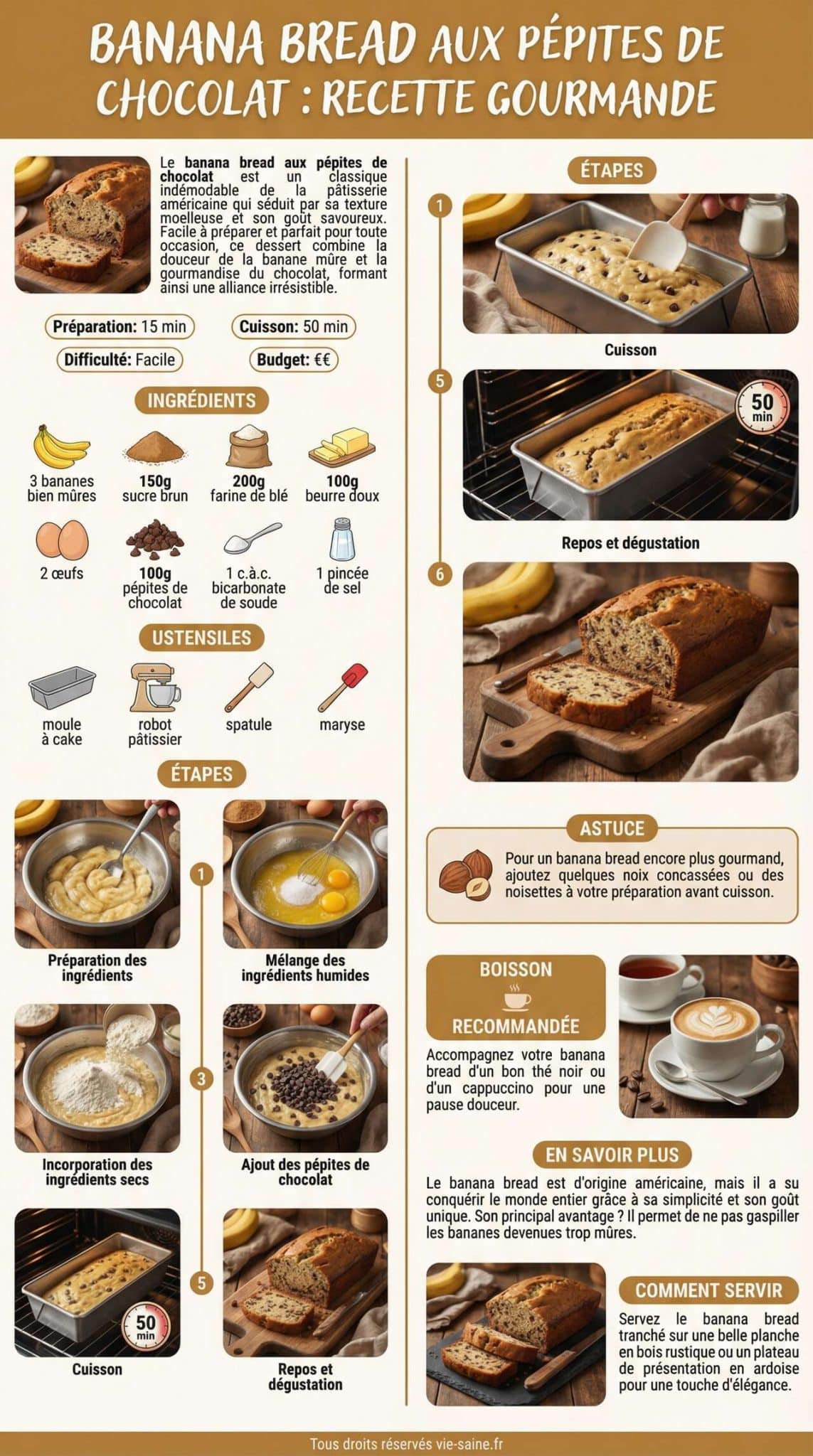 Fiche recette Banana Bread aux Pépites de Chocolat : recette Gourmande Fiche recette Banana Bread aux Pépites de Chocolat : recette Gourmande