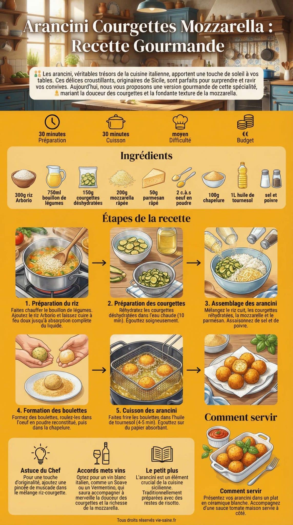 Fiche recette Arancini courgettes mozzarella : recette gourmande Fiche recette Arancini courgettes mozzarella : recette gourmande