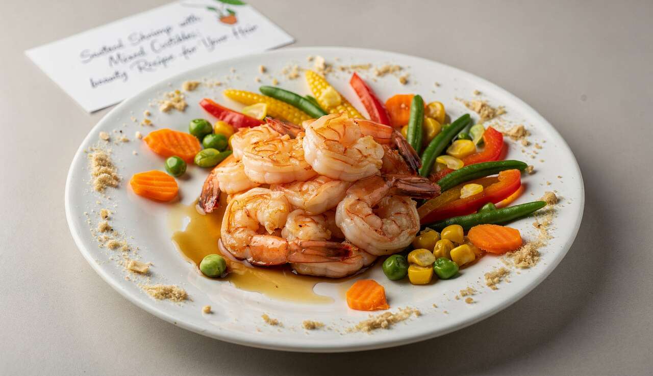 Crevettes sautées aux petits légumes : recette beauté pour vos cheveux