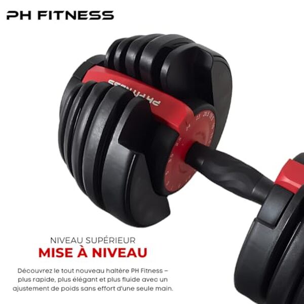 Découvrez les haltères réglables PH Fitness 24 kg : un gain de place idéal et une polyvalence pour tous vos exercices de musculation