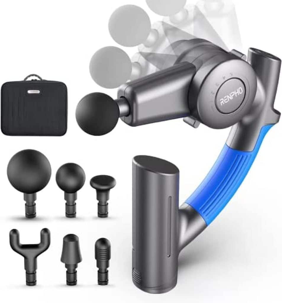 Test du pistolet de massage RENPHO : bras réglable et 6 têtes de massage