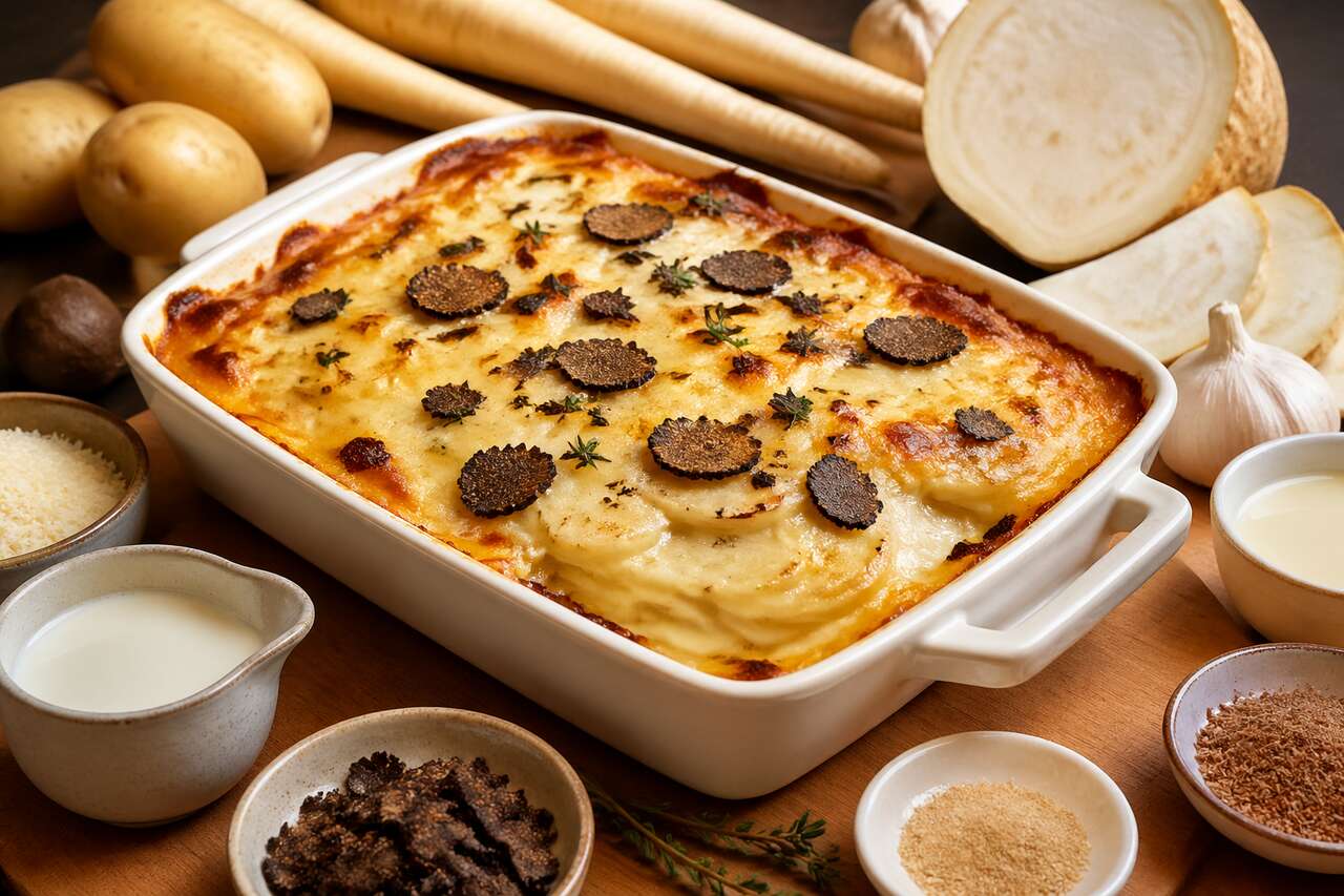 Gratin de trois légumes à la truffe : recette gourmande
