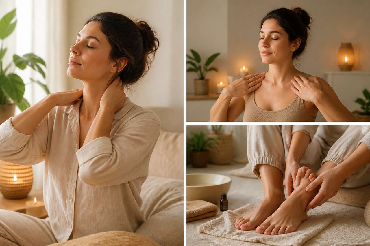 Zones clés à masser : nuque, épaules et pieds Zones clés à masser : nuque, épaules et pieds