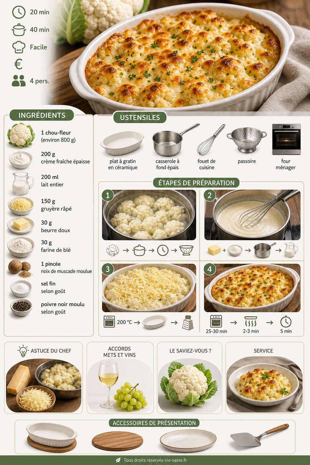 Fiche recette Gratin de chou-fleur : recette gourmande et saine