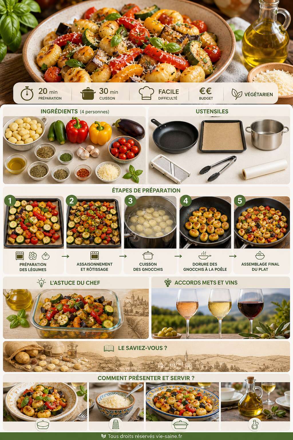 Fiche recette Gnocchis aux l&eacute;gumes du soleil : recette savoureuse et saine