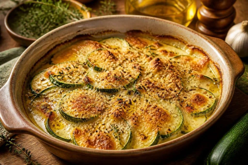 Gratin de courgettes au thym : recette savoureuse