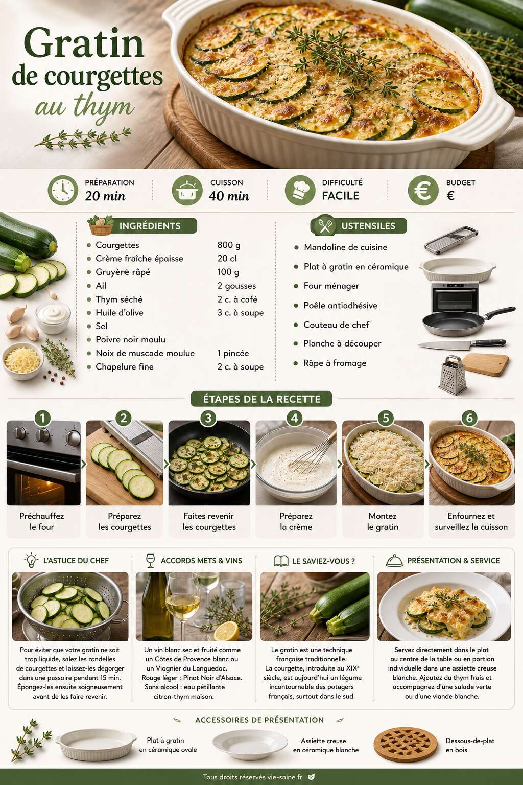 Fiche recette Gratin de courgettes au thym : recette savoureuse