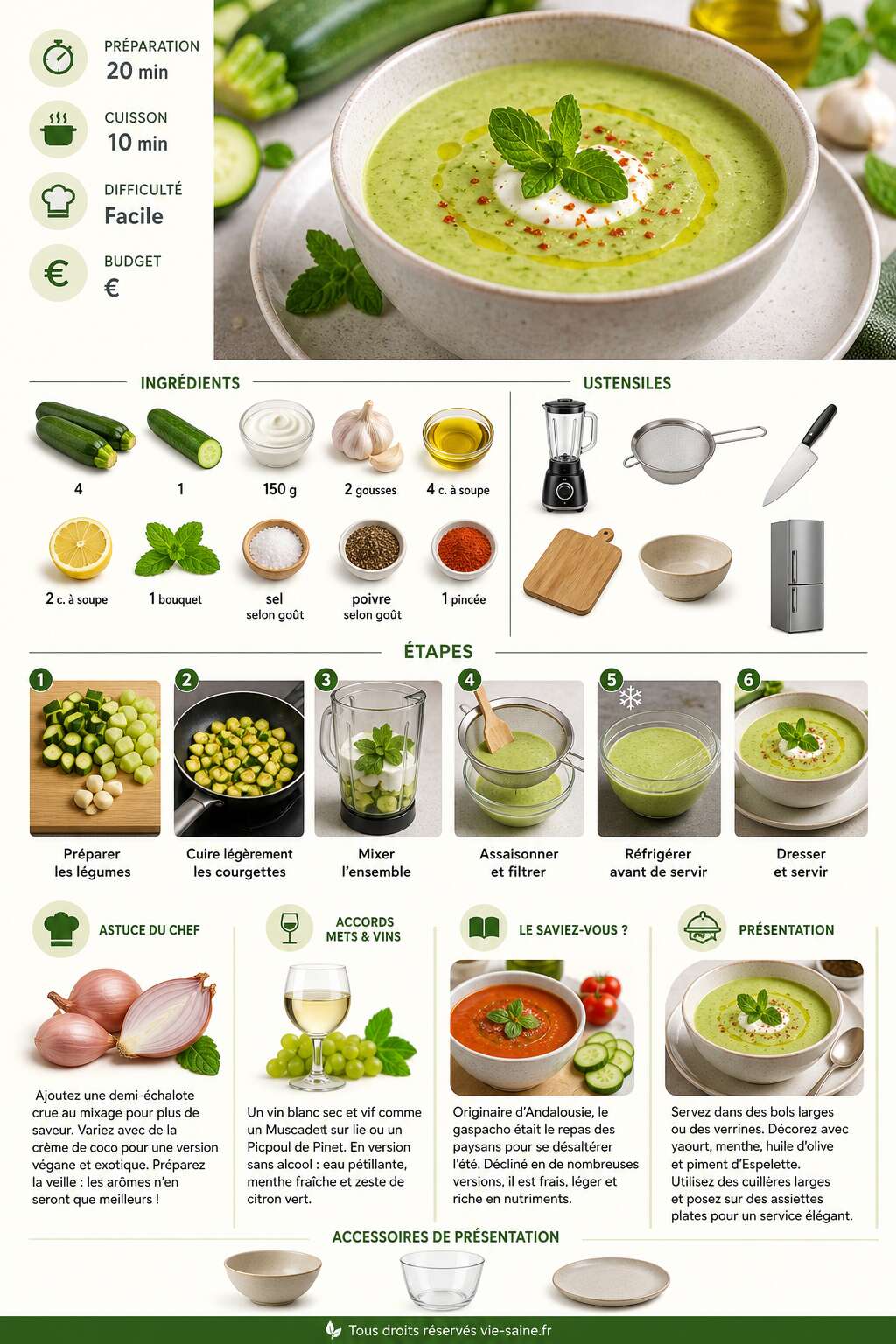 Fiche recette Gaspacho de courgette : recette fra&icirc;che et saine