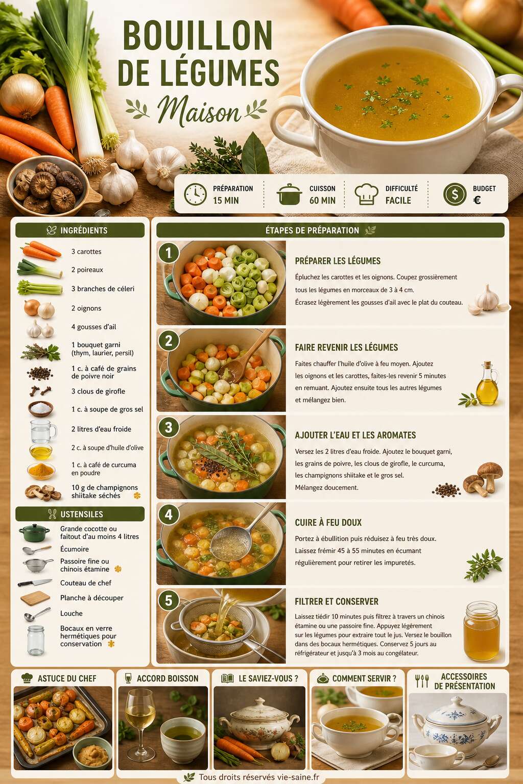Fiche recette Recette Bouillon De L&eacute;gumes Maison